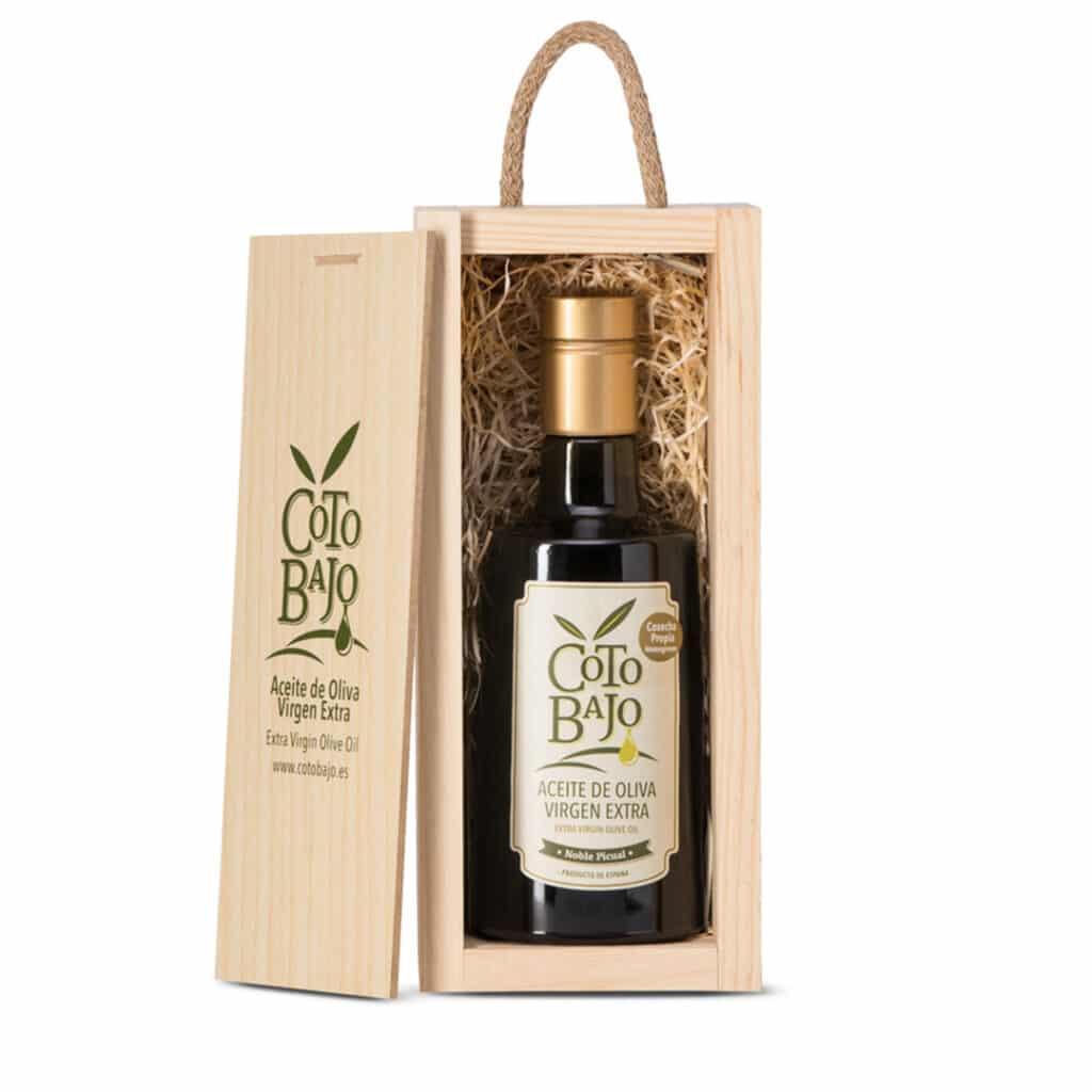 EVOO-Holzkiste-Picual-Kristallflasche-500ml