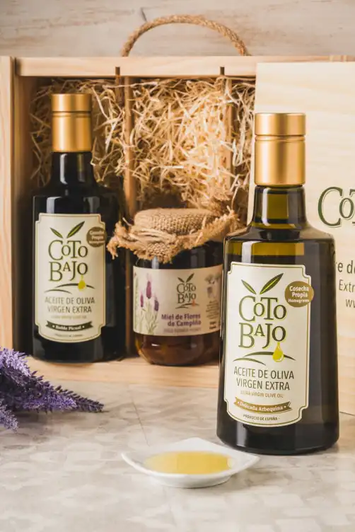 Aceite-de-Oliva-Virgen-Extra-picual-arbequina-y-miel-pack-coto-bajo